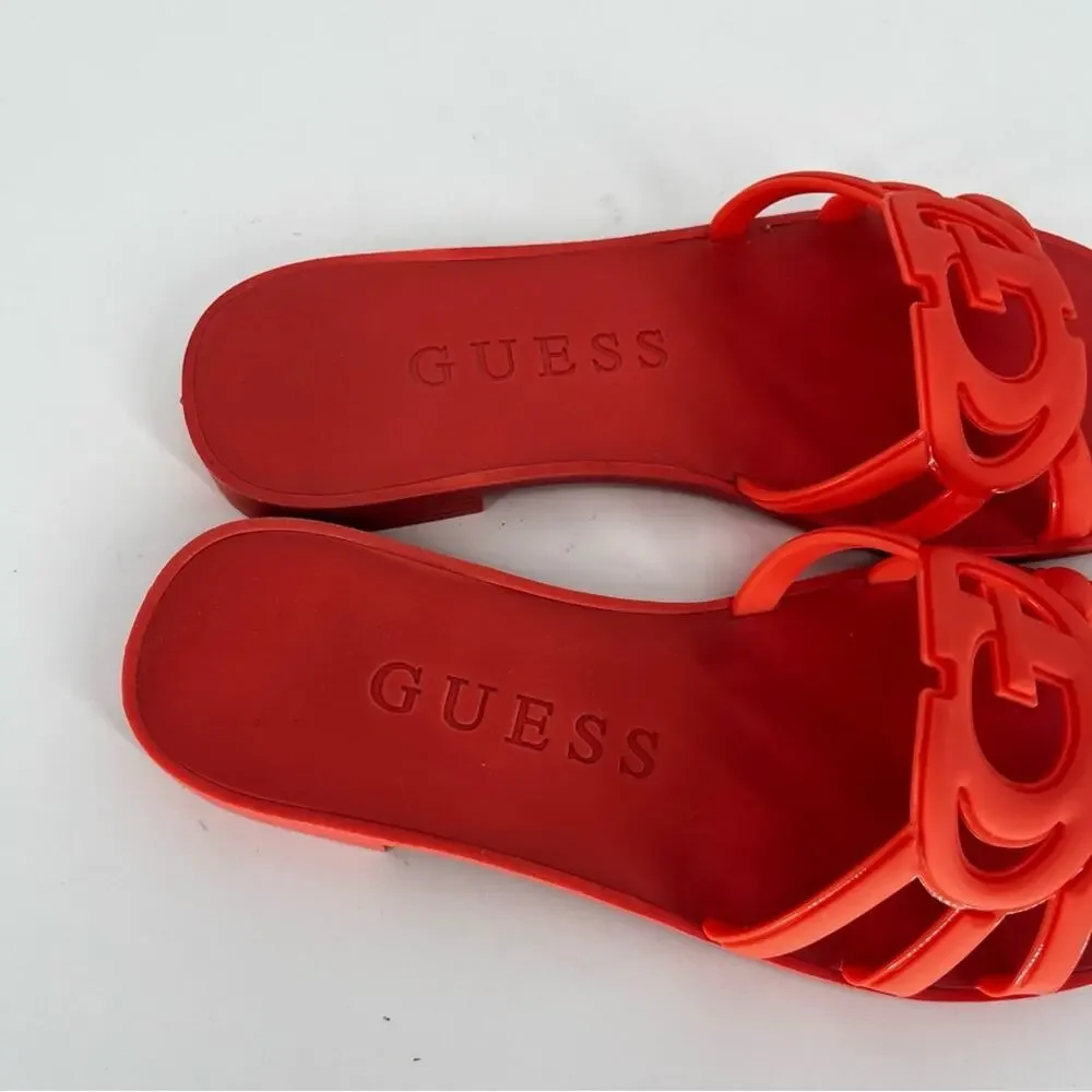 Guess Elyho Jelly Slide Sandals Orange Logo Cutout NIB - Size 6